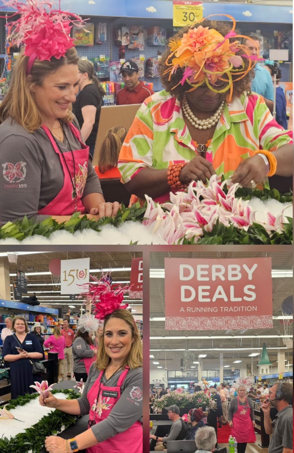 Derby 150 celebration — making flower garlands at Kroger