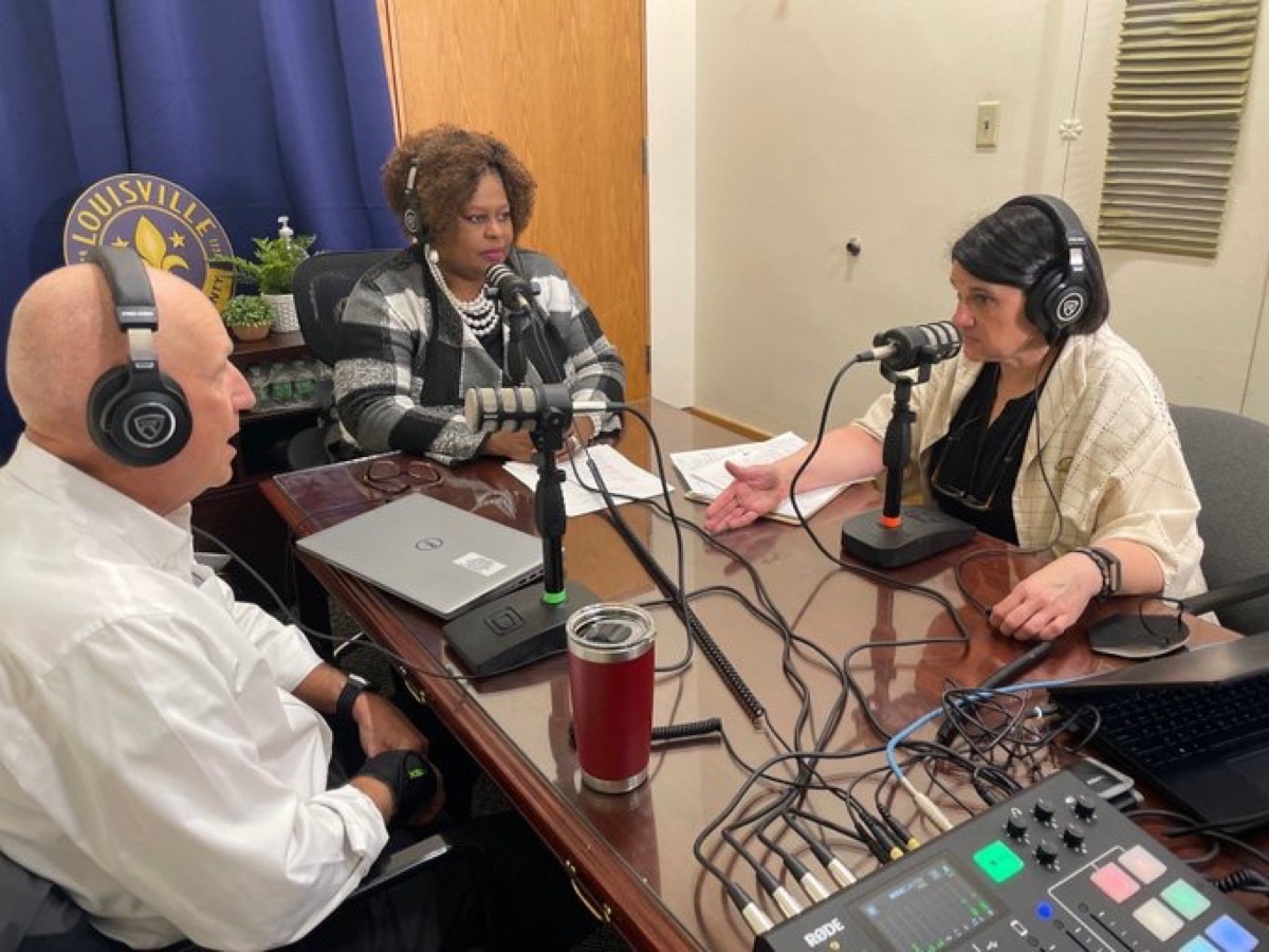 Dr. McCraney hosting a podcast interview with Rep. Cassie Chambers Armstrong